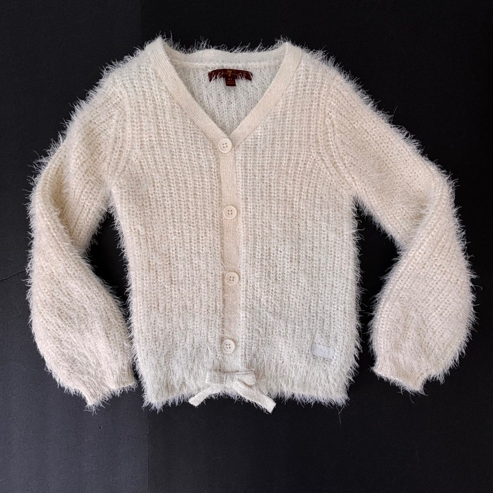 7 For All Mankind Girls Cardigan Sweater 4T Cream Soft Fuzzy Cozy Excellent‎